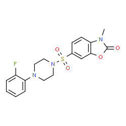 ChemSpider 2D Image | 6-{[4-(2-Fluorophenyl)-1-piperazinyl]sulfonyl}-3-methyl-1,3-benzoxazol-2(3H)-one | C18H18FN3O4S