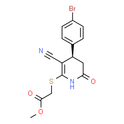 ChemSpider 2D Image | Methyl {[(4R)-4-(4-bromophenyl)-3-cyano-6-oxo-1,4,5,6-tetrahydro-2-pyridinyl]sulfanyl}acetate | C15H13BrN2O3S