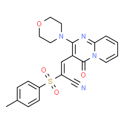 ChemSpider 2D Image | (E)-3-(2-Morpholin-4-yl-4-oxo-4H-pyrido[1,2-a]pyrimidin-3-yl)-2-(toluene-4-sulfonyl)-acrylonitrile | C22H20N4O4S