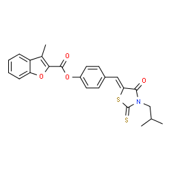 ChemSpider 2D Image | 4-[(Z)-(3-Isobutyl-4-oxo-2-thioxo-1,3-thiazolidin-5-ylidene)methyl]phenyl 3-methyl-1-benzofuran-2-carboxylate | C24H21NO4S2