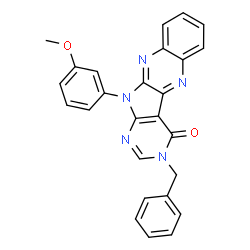 ChemSpider 2D Image | 3-Benzyl-11-(3-methoxyphenyl)-3,11-dihydro-4H-pyrimido[5',4':4,5]pyrrolo[2,3-b]quinoxalin-4-one | C26H19N5O2