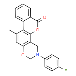ChemSpider 2D Image | 3-(4-Fluorophenyl)-11-methyl-3,4-dihydro-2H,6H-benzo[3,4]chromeno[8,7-e][1,3]oxazin-6-one | C22H16FNO3