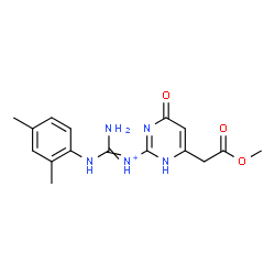 ChemSpider 2D Image | Amino[(2,4-dimethylphenyl)amino]-N-[6-(2-methoxy-2-oxoethyl)-4-oxo-1,4-dihydro-2-pyrimidinyl]methaniminium | C16H20N5O3