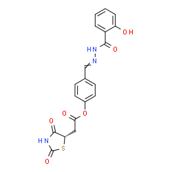 ChemSpider 2D Image | 4-{[(2-Hydroxybenzoyl)hydrazono]methyl}phenyl [(5S)-2,4-dioxo-1,3-thiazolidin-5-yl]acetate | C19H15N3O6S