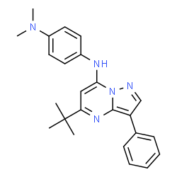 ChemSpider 2D Image | N,N-Dimethyl-N'-[5-(2-methyl-2-propanyl)-3-phenylpyrazolo[1,5-a]pyrimidin-7-yl]-1,4-benzenediamine | C24H27N5