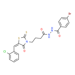 ChemSpider 2D Image | 4-Bromo-N'-{4-[(5E)-5-(2-chlorobenzylidene)-4-oxo-2-thioxo-1,3-thiazolidin-3-yl]butanoyl}benzohydrazide | C21H17BrClN3O3S2