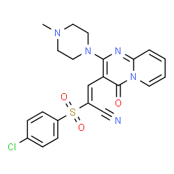 ChemSpider 2D Image | (2E)-2-[(4-Chlorophenyl)sulfonyl]-3-[2-(4-methyl-1-piperazinyl)-4-oxo-4H-pyrido[1,2-a]pyrimidin-3-yl]acrylonitrile | C22H20ClN5O3S