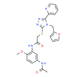 ChemSpider 2D Image | N-(5-Acetamido-2-methoxyphenyl)-2-{[4-(2-furylmethyl)-5-(2-pyridinyl)-4H-1,2,4-triazol-3-yl]sulfanyl}acetamide | C23H22N6O4S