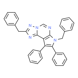 ChemSpider 2D Image | 2,7-Dibenzyl-8,9-diphenyl-7H-pyrrolo[3,2-e][1,2,4]triazolo[1,5-c]pyrimidine | C33H25N5