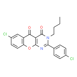 ChemSpider 2D Image | 3-Butyl-7-chloro-2-(4-chlorophenyl)-4H-chromeno[2,3-d]pyrimidine-4,5(3H)-dione | C21H16Cl2N2O3