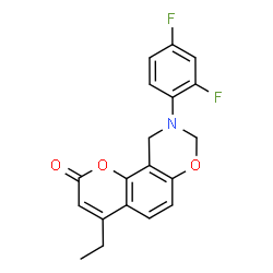 ChemSpider 2D Image | 9-(2,4-Difluorophenyl)-4-ethyl-9,10-dihydro-2H,8H-chromeno[8,7-e][1,3]oxazin-2-one | C19H15F2NO3