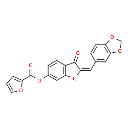 ChemSpider 2D Image | (2E)-2-(1,3-Benzodioxol-5-ylmethylene)-3-oxo-2,3-dihydro-1-benzofuran-6-yl 2-furoate | C21H12O7