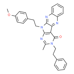 ChemSpider 2D Image | 11-[2-(4-Methoxyphenyl)ethyl]-2-methyl-3-(2-phenylethyl)-3,11-dihydro-4H-pyrimido[5',4':4,5]pyrrolo[2,3-b]quinoxalin-4-one | C30H27N5O2