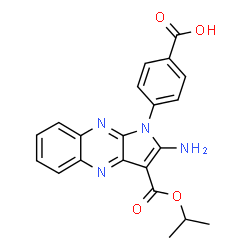 ChemSpider 2D Image | 4-[2-Amino-3-(isopropoxycarbonyl)-1H-pyrrolo[2,3-b]quinoxalin-1-yl]benzoic acid | C21H18N4O4