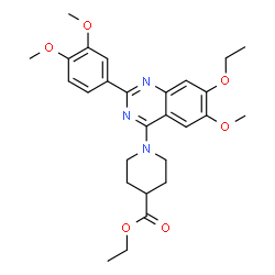 ChemSpider 2D Image | Ethyl 1-[2-(3,4-dimethoxyphenyl)-7-ethoxy-6-methoxy-4-quinazolinyl]-4-piperidinecarboxylate | C27H33N3O6