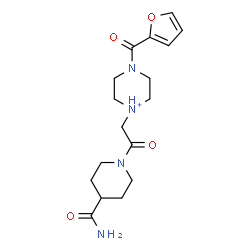 ChemSpider 2D Image | 1-[2-(4-Carbamoyl-1-piperidinyl)-2-oxoethyl]-4-(2-furoyl)piperazin-1-ium | C17H25N4O4