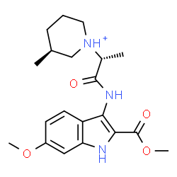 ChemSpider 2D Image | (3S)-1-[(2R)-1-{[6-Methoxy-2-(methoxycarbonyl)-1H-indol-3-yl]amino}-1-oxo-2-propanyl]-3-methylpiperidinium | C20H28N3O4
