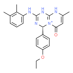 ChemSpider 2D Image | (4R)-2-[(2,3-Dimethylphenyl)amino]-4-(4-ethoxyphenyl)-8-methyl-6-oxo-1,4,6,9-tetrahydropyrimido[1,2-a][1,3,5]triazin-5-ium | C23H26N5O2