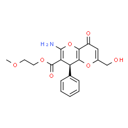 ChemSpider 2D Image | 2-Methoxyethyl (4S)-2-amino-6-(hydroxymethyl)-8-oxo-4-phenyl-4,8-dihydropyrano[3,2-b]pyran-3-carboxylate | C19H19NO7