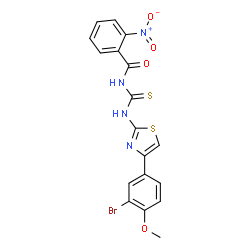 ChemSpider 2D Image | N-{[4-(3-Bromo-4-methoxyphenyl)-1,3-thiazol-2-yl]carbamothioyl}-2-nitrobenzamide | C18H13BrN4O4S2