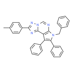 ChemSpider 2D Image | 7-Benzyl-2-(4-methylphenyl)-8,9-diphenyl-7H-pyrrolo[3,2-e][1,2,4]triazolo[1,5-c]pyrimidine | C33H25N5