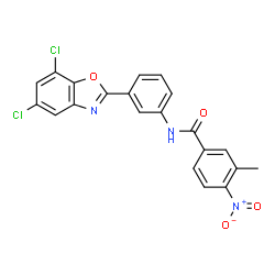 ChemSpider 2D Image | N-[3-(5,7-Dichloro-1,3-benzoxazol-2-yl)phenyl]-3-methyl-4-nitrobenzamide | C21H13Cl2N3O4