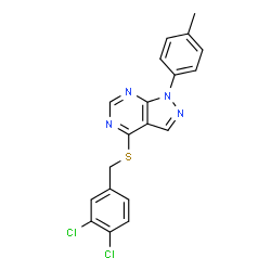 ChemSpider 2D Image | 4-[(3,4-Dichlorobenzyl)sulfanyl]-1-(4-methylphenyl)-1H-pyrazolo[3,4-d]pyrimidine | C19H14Cl2N4S