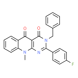 ChemSpider 2D Image | 3-Benzyl-2-(4-fluorophenyl)-10-methylpyrimido[4,5-b]quinoline-4,5(3H,10H)-dione | C25H18FN3O2
