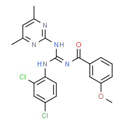 ChemSpider 2D Image | N-{(Z)-[(2,4-Dichlorophenyl)amino][(4,6-dimethyl-2-pyrimidinyl)amino]methylene}-3-methoxybenzamide | C21H19Cl2N5O2
