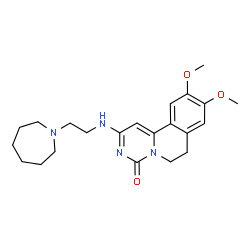 ChemSpider 2D Image | 2-{[2-(1-Azepanyl)ethyl]amino}-9,10-dimethoxy-6,7-dihydro-4H-pyrimido[6,1-a]isoquinolin-4-one | C22H30N4O3