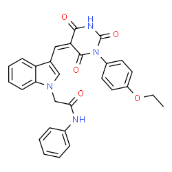 ChemSpider 2D Image | 2-(3-{(Z)-[1-(4-Ethoxyphenyl)-2,4,6-trioxotetrahydro-5(2H)-pyrimidinylidene]methyl}-1H-indol-1-yl)-N-phenylacetamide | C29H24N4O5