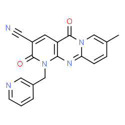ChemSpider 2D Image | 8-Methyl-2,5-dioxo-1-(3-pyridinylmethyl)-1,5-dihydro-2H-dipyrido[1,2-a:2',3'-d]pyrimidine-3-carbonitrile | C19H13N5O2