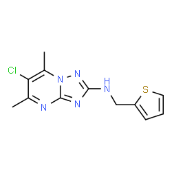 ChemSpider 2D Image | 6-Chloro-5,7-dimethyl-N-(2-thienylmethyl)[1,2,4]triazolo[1,5-a]pyrimidin-2-amine | C12H12ClN5S