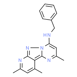 ChemSpider 2D Image | N-Benzyl-2,8,10-trimethylpyrido[2',3':3,4]pyrazolo[1,5-a]pyrimidin-4-amine | C19H19N5