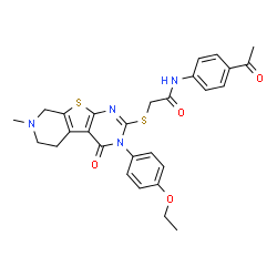 ChemSpider 2D Image | N-(4-Acetylphenyl)-2-{[3-(4-ethoxyphenyl)-7-methyl-4-oxo-3,4,5,6,7,8-hexahydropyrido[4',3':4,5]thieno[2,3-d]pyrimidin-2-yl]sulfanyl}acetamide | C28H28N4O4S2