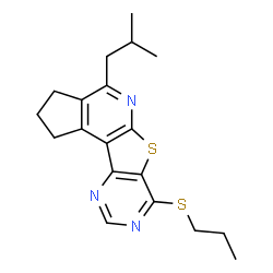 ChemSpider 2D Image | 4-Isobutyl-7-(propylsulfanyl)-2,3-dihydro-1H-cyclopenta[4',5']pyrido[3',2':4,5]thieno[3,2-d]pyrimidine | C19H23N3S2