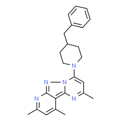 ChemSpider 2D Image | 4-(4-Benzyl-1-piperidinyl)-2,8,10-trimethylpyrido[2',3':3,4]pyrazolo[1,5-a]pyrimidine | C24H27N5