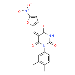 ChemSpider 2D Image | (5E)-1-(3,4-Dimethylphenyl)-5-[(5-nitro-2-furyl)methylene]-2,4,6(1H,3H,5H)-pyrimidinetrione | C17H13N3O6