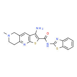 ChemSpider 2D Image | 3-Amino-N-(1,3-benzothiazol-2-yl)-6-methyl-5,6,7,8-tetrahydrothieno[2,3-b][1,6]naphthyridine-2-carboxamide | C19H17N5OS2