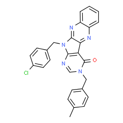 ChemSpider 2D Image | 11-(4-Chlorobenzyl)-3-(4-methylbenzyl)-3,11-dihydro-4H-pyrimido[5',4':4,5]pyrrolo[2,3-b]quinoxalin-4-one | C27H20ClN5O