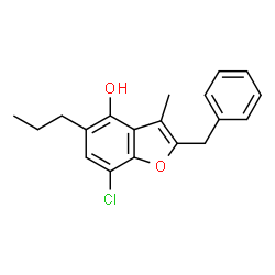 ChemSpider 2D Image | 2-Benzyl-7-chloro-3-methyl-5-propyl-1-benzofuran-4-ol | C19H19ClO2