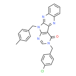 ChemSpider 2D Image | 3-(4-Chlorobenzyl)-11-(4-methylbenzyl)-3,11-dihydro-4H-pyrimido[5',4':4,5]pyrrolo[2,3-b]quinoxalin-4-one | C27H20ClN5O
