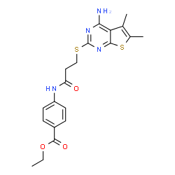 ChemSpider 2D Image | Ethyl 4-({3-[(4-amino-5,6-dimethylthieno[2,3-d]pyrimidin-2-yl)sulfanyl]propanoyl}amino)benzoate | C20H22N4O3S2