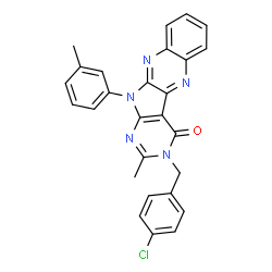 ChemSpider 2D Image | 3-(4-Chlorobenzyl)-2-methyl-11-(3-methylphenyl)-3,11-dihydro-4H-pyrimido[5',4':4,5]pyrrolo[2,3-b]quinoxalin-4-one | C27H20ClN5O