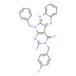 ChemSpider 2D Image | 11-Benzyl-3-(4-chlorobenzyl)-2-methyl-3,11-dihydro-4H-pyrimido[5',4':4,5]pyrrolo[2,3-b]quinoxalin-4-one | C27H20ClN5O
