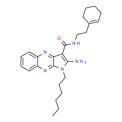 ChemSpider 2D Image | 2-Amino-N-[2-(1-cyclohexen-1-yl)ethyl]-1-hexyl-1H-pyrrolo[2,3-b]quinoxaline-3-carboxamide | C25H33N5O