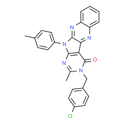 ChemSpider 2D Image | 3-(4-Chlorobenzyl)-2-methyl-11-(4-methylphenyl)-3,11-dihydro-4H-pyrimido[5',4':4,5]pyrrolo[2,3-b]quinoxalin-4-one | C27H20ClN5O