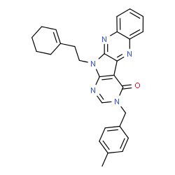 ChemSpider 2D Image | 11-[2-(1-Cyclohexen-1-yl)ethyl]-3-(4-methylbenzyl)-3,11-dihydro-4H-pyrimido[5',4':4,5]pyrrolo[2,3-b]quinoxalin-4-one | C28H27N5O