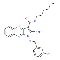 ChemSpider 2D Image | 2-Amino-1-[(3-chlorobenzylidene)amino]-N-hexyl-1H-pyrrolo[2,3-b]quinoxaline-3-carboxamide | C24H25ClN6O