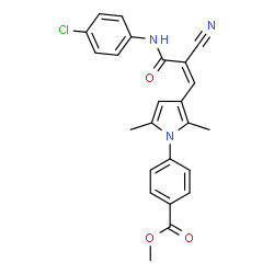 ChemSpider 2D Image | Methyl 4-(3-{(1Z)-3-[(4-chlorophenyl)amino]-2-cyano-3-oxo-1-propen-1-yl}-2,5-dimethyl-1H-pyrrol-1-yl)benzoate | C24H20ClN3O3